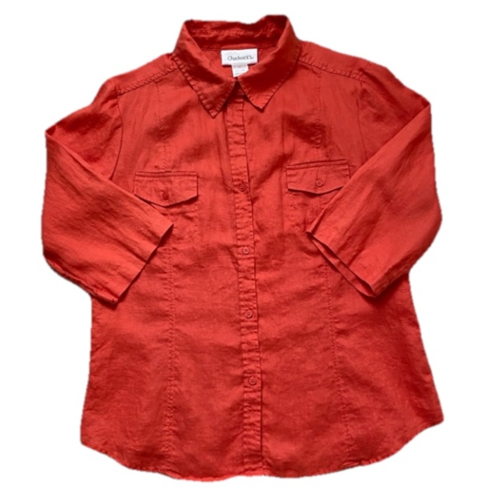 CHADWICK’S | 100% Linen Coral Button Down Shirt Size 14